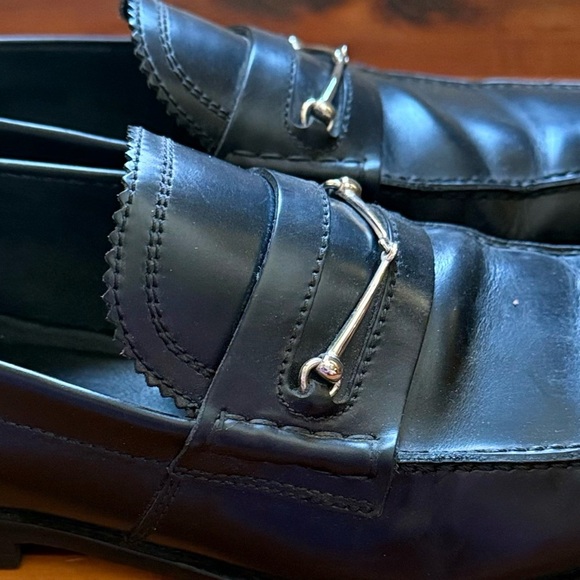 GUCCI 286771 Men’s Black Leather Silver Horsebit Slip On Loafers 7 Made in Italy - Picture 8 of 11